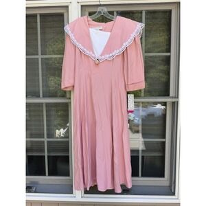 Vintage 80's Betsy's Things pink laceCottage Core Coastal Grandma dress 3/4 New